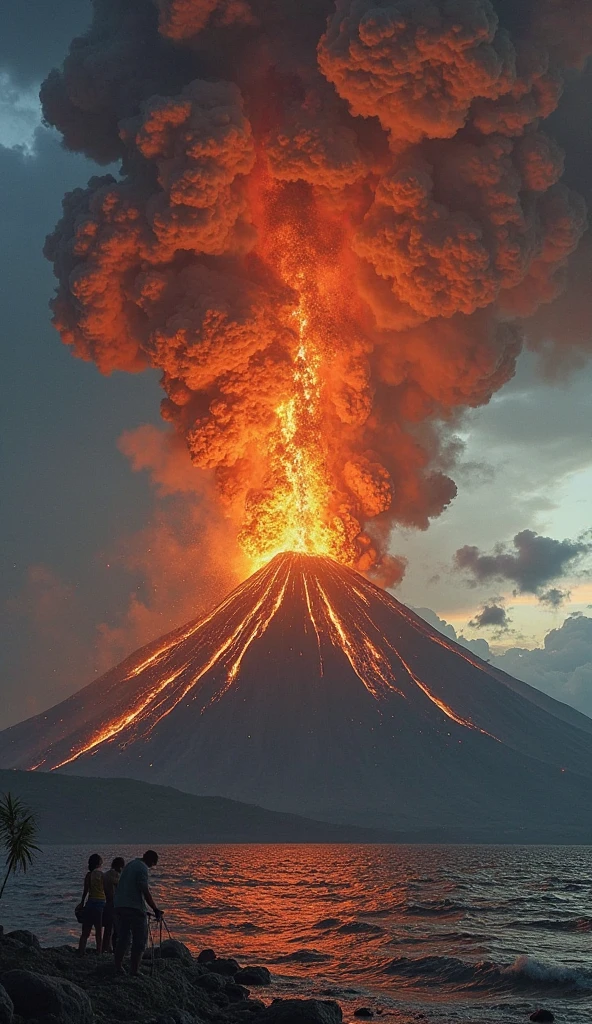 Vulcão Anak Krakatau, filho do krakatoa, irrompeu perto de um barco navegando no oceano, formation of volcanic islands, The 6 hours of Namhã, Morning sun, sky with few clouds,,amazing volcanic eruption, Krakatoa volcano eruption, Anak volcano exploding, volcanic eruption, Erupting volcano, active volcano, volcano setting, vulkan, volcano erupting in the distance, vulkan, lava!!!, with a volcano in the background, reflecting an erupting volcano, volcano in background, volcanic, volcano in background