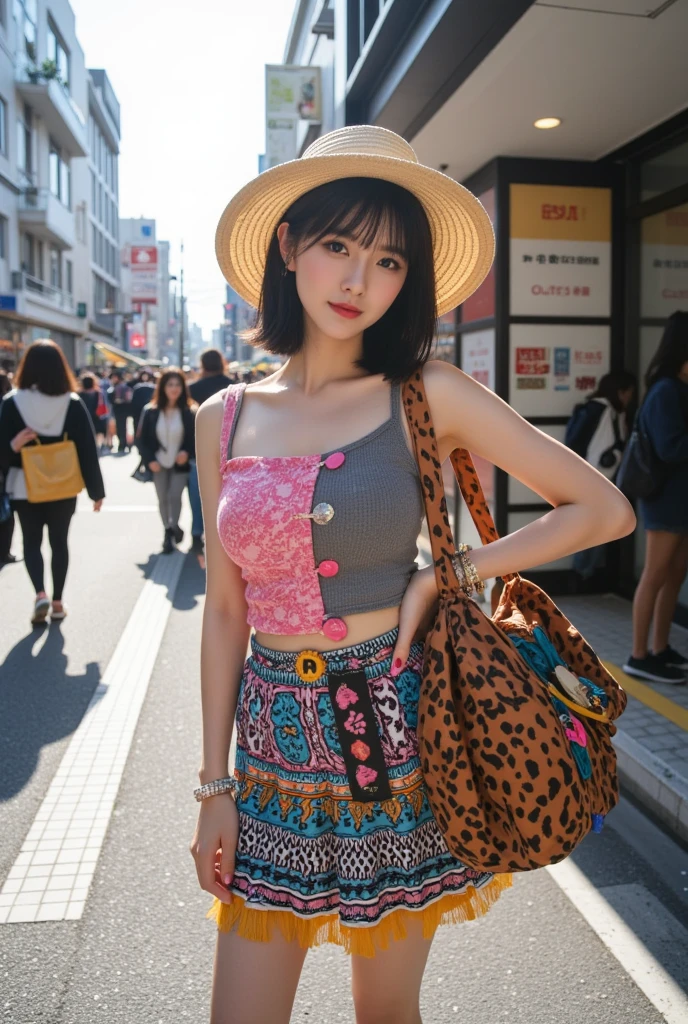 highest quality, Photorealistic, Very detailed, finely, High resolution, 8K Wallpaper, Professional, High level of detail, ((One 18 year old girl:1.2)), Slender Japanese women,Pretty lips, (Beautiful long lashes:1.2)、Detailed clavicle, Perfect Face, (Cute short bob hair:1.5),Top Quality,Ultra-clear resolution,Clear Eyes,Sunburned skin,Perfect large breasts,have perfect legs,(Enjoy the festival fair:1.5)、(Posing in a yukata:1.5)、(Full-body photo:1.5)