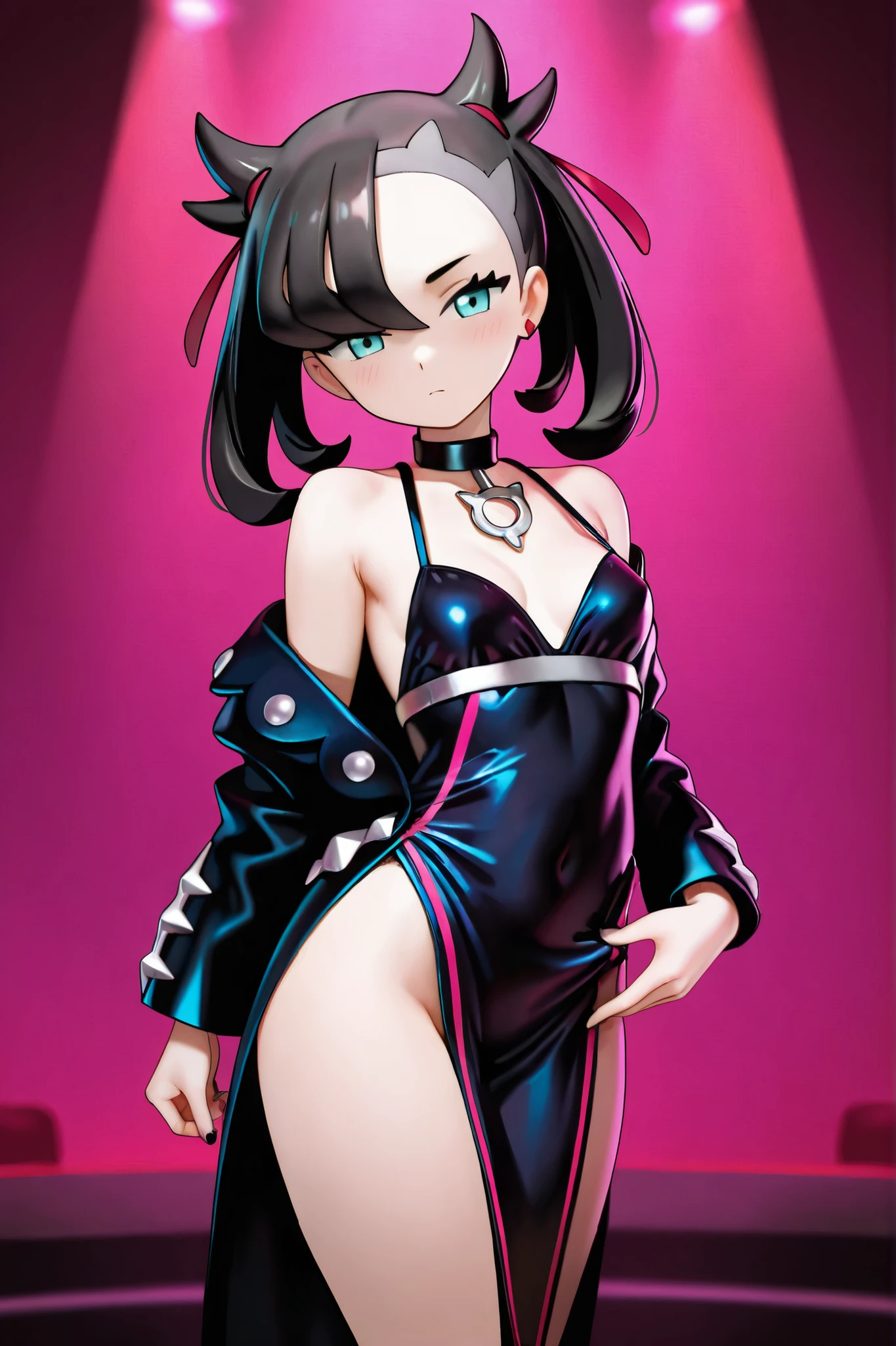 8k, masterpiece, RAW photo, highest quality, realistic, Highly detailed CG Unity 8k wallpaper, Depth of the bounds written, cinematic light, Lens flare, ray tracing, silk and lace short nightgown (very beautiful face, beautiful lips, beautiful eyes), face with intricate details, ((highly detailed skin)) 1 girl, whole body, medium chest, in the dark, deep shadow, cute korean girl, K-POPアイドル,(Very slim and slender fit muscular body), ((looking at the viewer)),(big smile), (fashion city night, (neon sign), (blurred background), midnight, (Vacant cities), (with no people in the background), cute korean girl, white diamond earrings, diameter bracelet, diamond necklace, clear eyes, walk , front shot, (white skin), look forward, (Big eyes), ((whole bodyショット)), (In underwear), ((thin fabric panties)), (camel toe, shape), ((thin fabric bra)), (ponytail), ((standing pose)) ((one finger pointing forward)),perfect anatomy