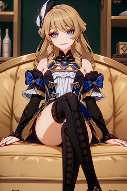 1girl, navia \(genshin impact\), genshin impact,living room,lying on a sofa, bondage,gaged,ballgag,rope,hand behind back,masterpiece,very aesthetic,newest,