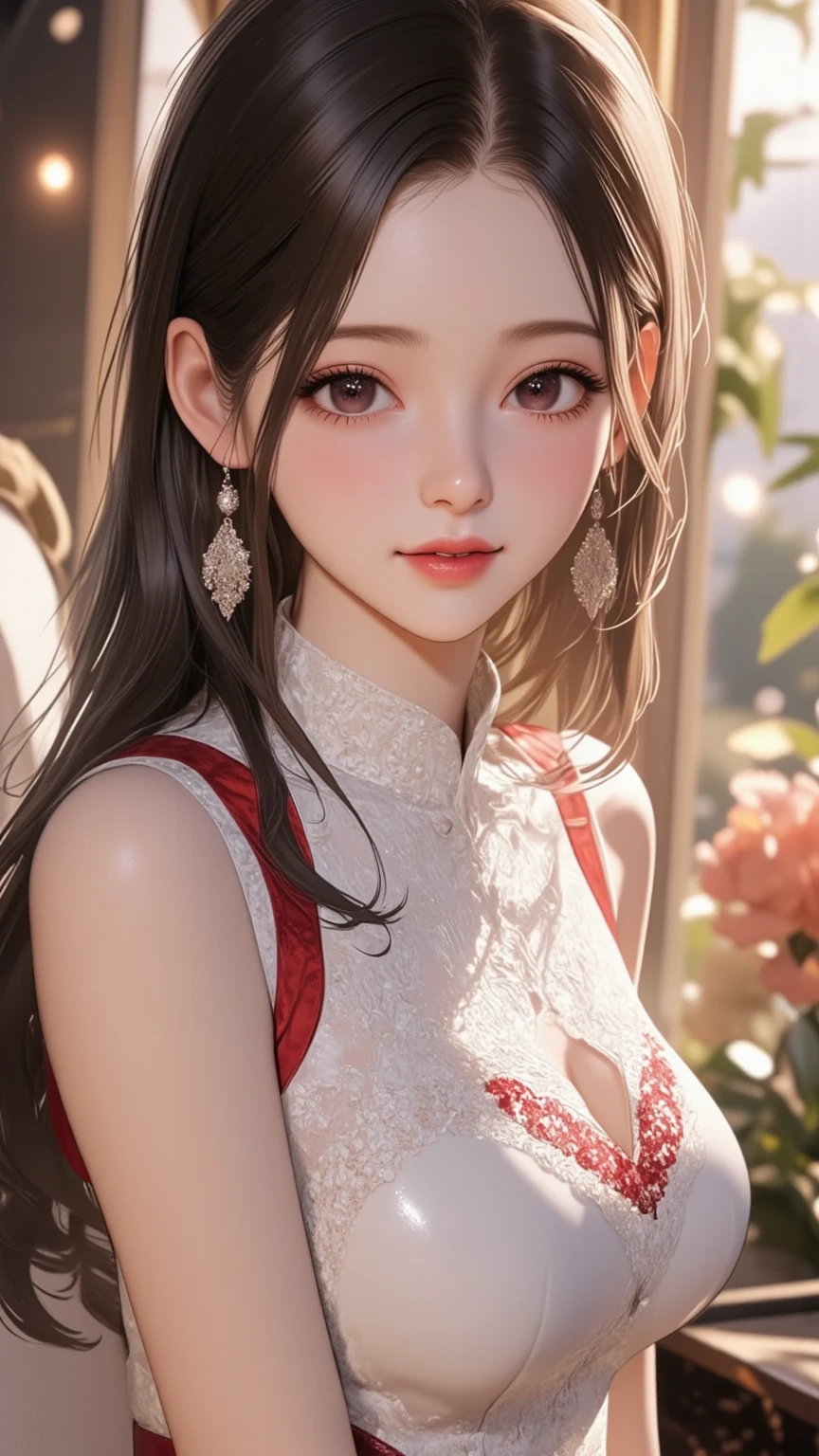sexy asian girl, 1girl, japanese geisha, 20 years old, face close up, half body portrait, (geisha hairstyle), big brown eyes, nihongami, geisha makeup, modest look, seducing viewer, hearts, posing, sexy pose, solo, blue floral kimono, off shoulder, bonsai, sakura, cherry blossom, submission, sunset, flowers, plants, cinematic lightings
