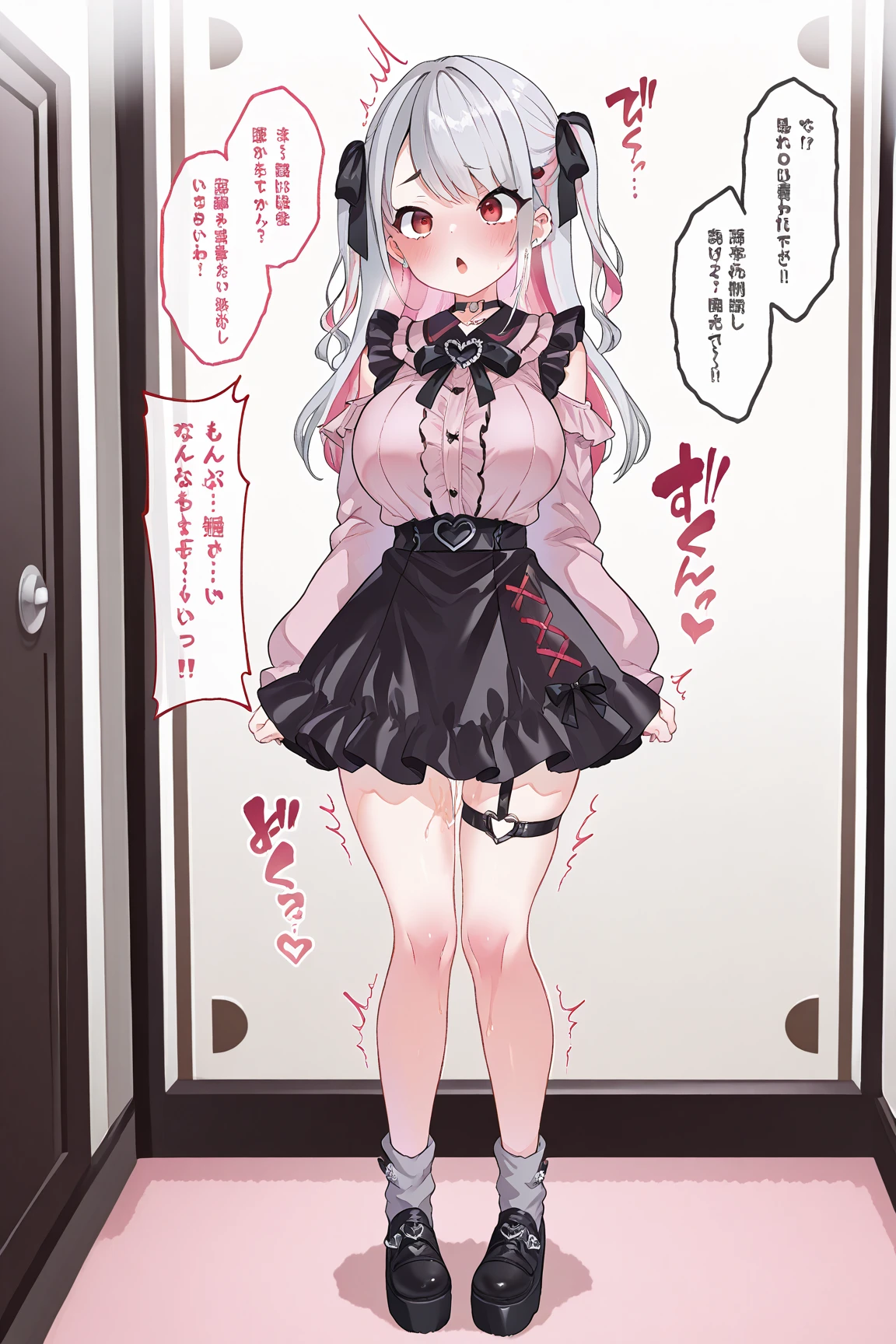 ultra-detailliert, Distinct_image, Convoluted_detail, delicate illustration, extra detailed face, Detailed eyes, masutepiece, Best Quality, 超A high resolution,POV、
(Standing Sex:1.2), (legd together:1.3), (POV:1), (From  above:1.2), (Panties:1.4),  NSFW、()Vulgarity:1.6)、Juice, (Cameltoe:1.2),
Park, walls, wallsに対して, (thin legs:1), (Sunlight:1.3), PM, (narrow hips:1), (Cowboy Shot:1.2), 
(Brown eyes:1.3), Smile, Looking at Viewer, Side Ponytail, (Long hair:1.2), (Black hair:1.2), Ahoge, Blunt bangs, Fluffy breasts、Colossal tits, , 11 year omile, (Skirt lift:1.3), Closed eyes,
(Checkered clothing:1.2), (Pink frel blouse :1.45), PINK SHIRT, (frilled shirt collar:1.1), juliet sleeves, (Border ruffled skirt:1.2), (Black pleated skirt:1.3), (Hair Ribbon:1), (a black ribbon:1), sox, lowfers