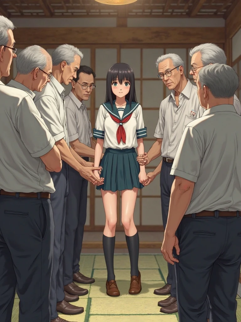 Nudist squatting child model woman、Lots of elementary school boys who are friends and stand shoulder to shoulder、surround each other'face、laughter and joy、Long shot recording video、fun、dynamic angle