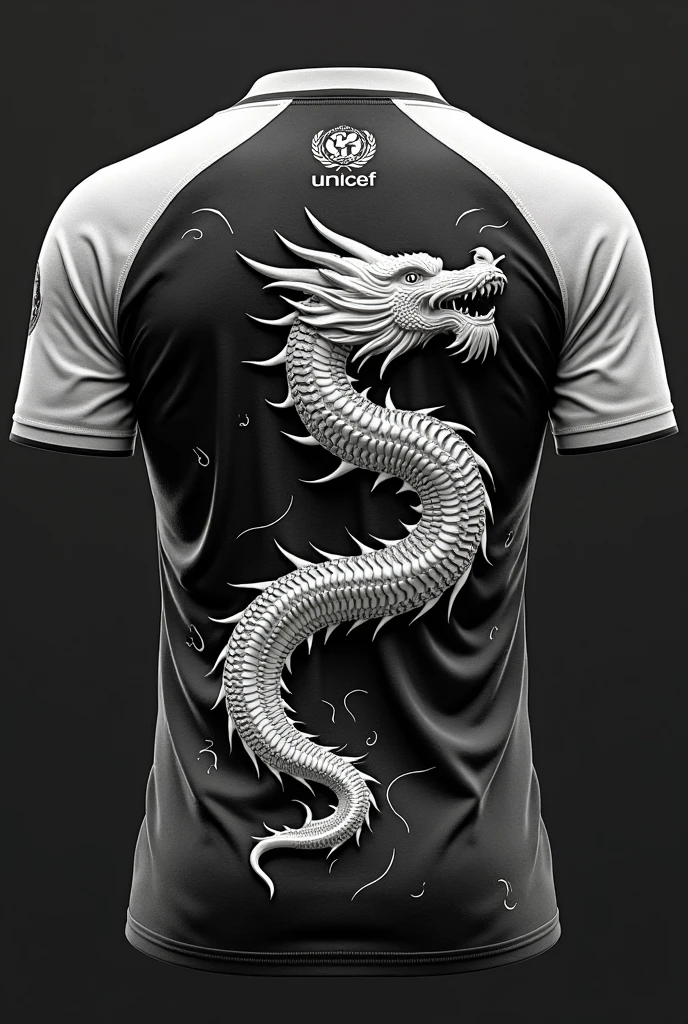 Football shirt without player with black color, , with giant white dragon with nike branding