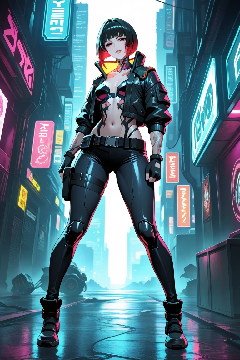 robot gothic woman,with alien helmet, holding a gun,serious look, city cyberpunk