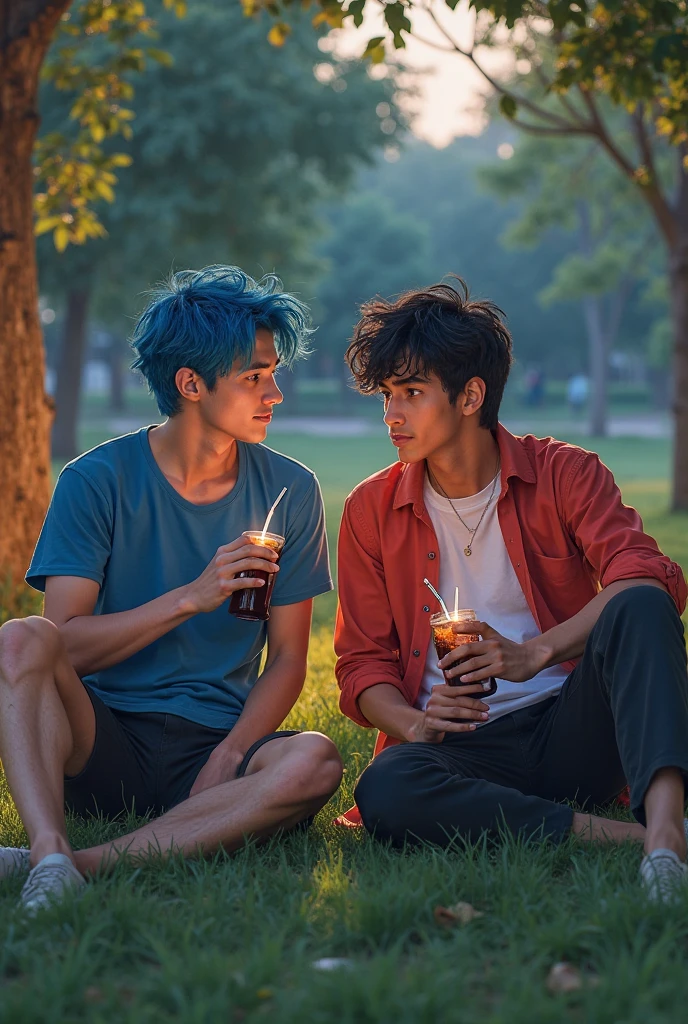 The blue-haired boy is waiting for mysterious white eyes。I'm having dinner with my gray-haired grandma。The boy looks at his grandmother with kind eyes