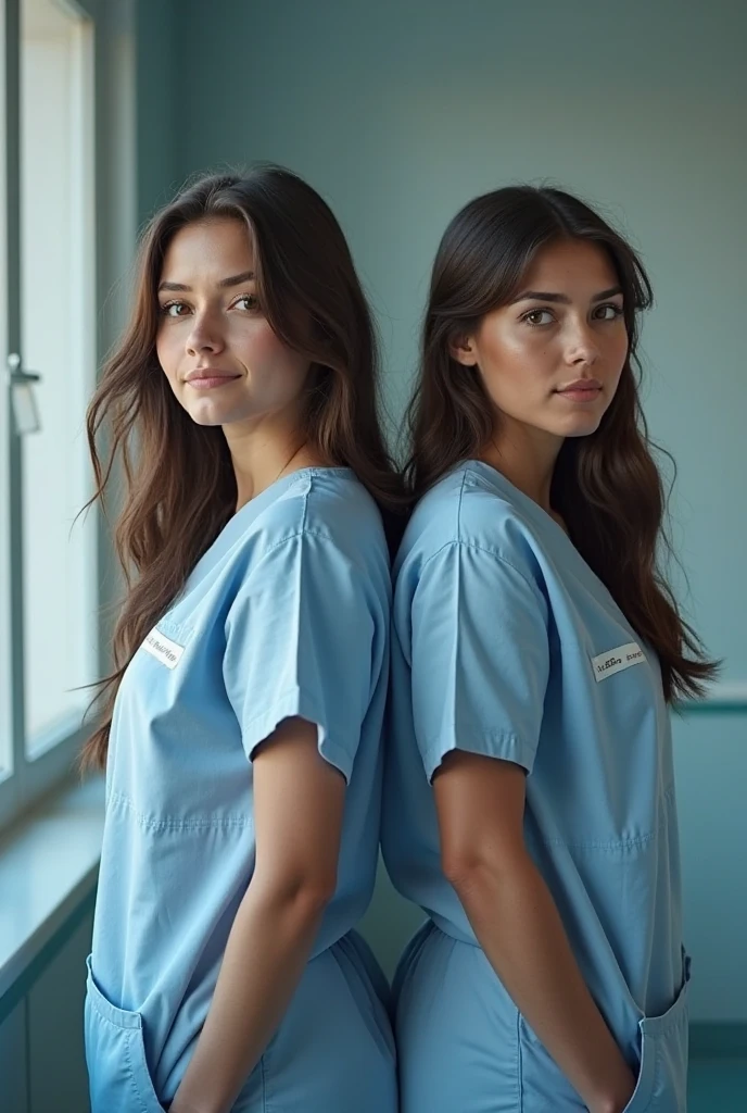 La misma mujer de las primeras fotos vestida de enfermera en un hospital
