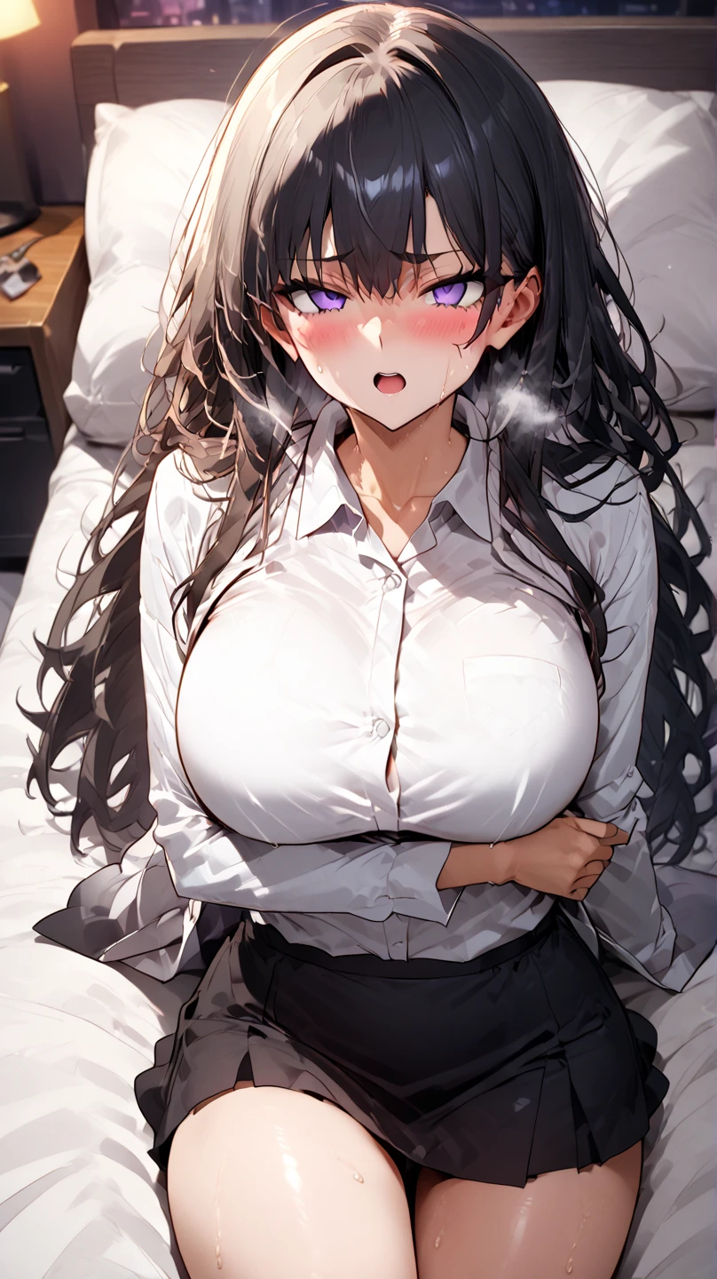 ((Correct Anatomy))、(Pleated mini skirt)、((Black knee high sock))、((Sweat))、 Cosplay、(((Sexy pose))),((Sleep on your back on a luxurious bed)),Ultra-high resolution, Mature Woman, Mature Woman, Very detailed, ((Beautiful legs)), Perfect hands, Detailed fingers, Beautiful fine details, (((School Uniform Costume)))、(Flashy lace string panties), ((Long Hair)),((Twin tails)),Black choker, Earrings,(Black knee high sock), (Big Breasts),Perfect Eyes, Seductive eyes,