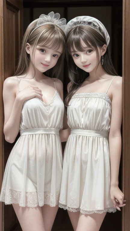 20yr old, 8K, RAW portrait of (japanaese girl), photographrealistic, 超A high resolution, Best Quality, Real life photography , Dramatic, Atmospheric,
1girl in, a very beautiful japanese girl, glamour shot of girl, Natural Skin, Long hair, Bangs,
Big beautiful detailed eyes, Brown hair, beautiful detailed nose, medium breasts,
frilld, Bow, , bow ribbon,
Looking at Viewer, Blurry background, is standing, Hotel bed at night, Sit and open your legs, golden paste, teats, barechested, Brown-skinned