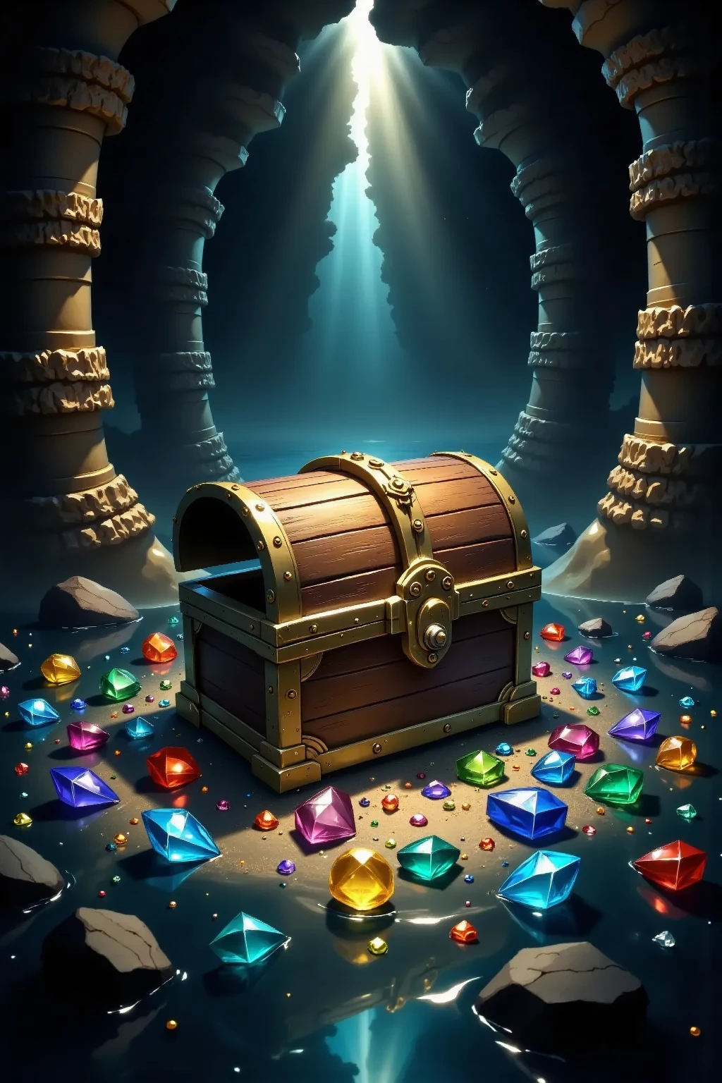 Treasure Chest Monster,Mimic, gems around the Treasure chest,clear color