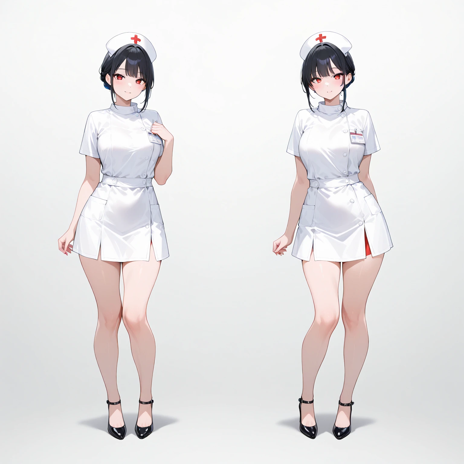 ((artwork)),(((Best Quality))),((character design sheet)),((Approximate sketch)),((vulgar)),(covers store)thick thighs ,african girl, SMILE,((between the breasts)),pussy juice,((wearing tight sexual nurse uniforms and nurse hat)),shirt with raised letters,milking, show tits, surprised expression when seeing a man's penis