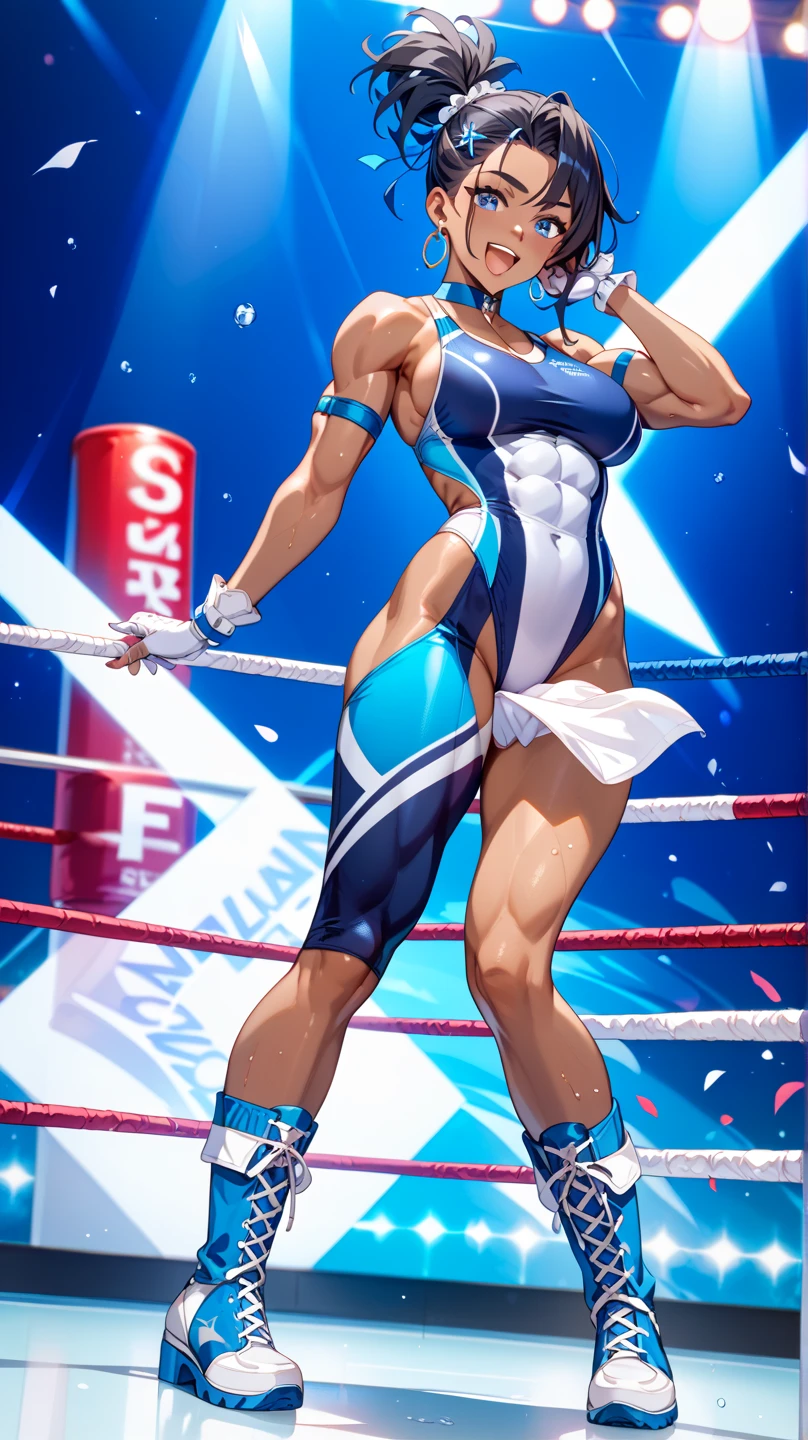 score_9, score_8_up, score_7_up, source_anime, (masterpiece), highly detailed face,best quality,1girl, solo, mature, (female fighter), muscle, athletic body, erotic body, large breast, skimpy oufit, fighting pose, ahoge, standing, action,, looking at viewer,smirking,confident, dominant