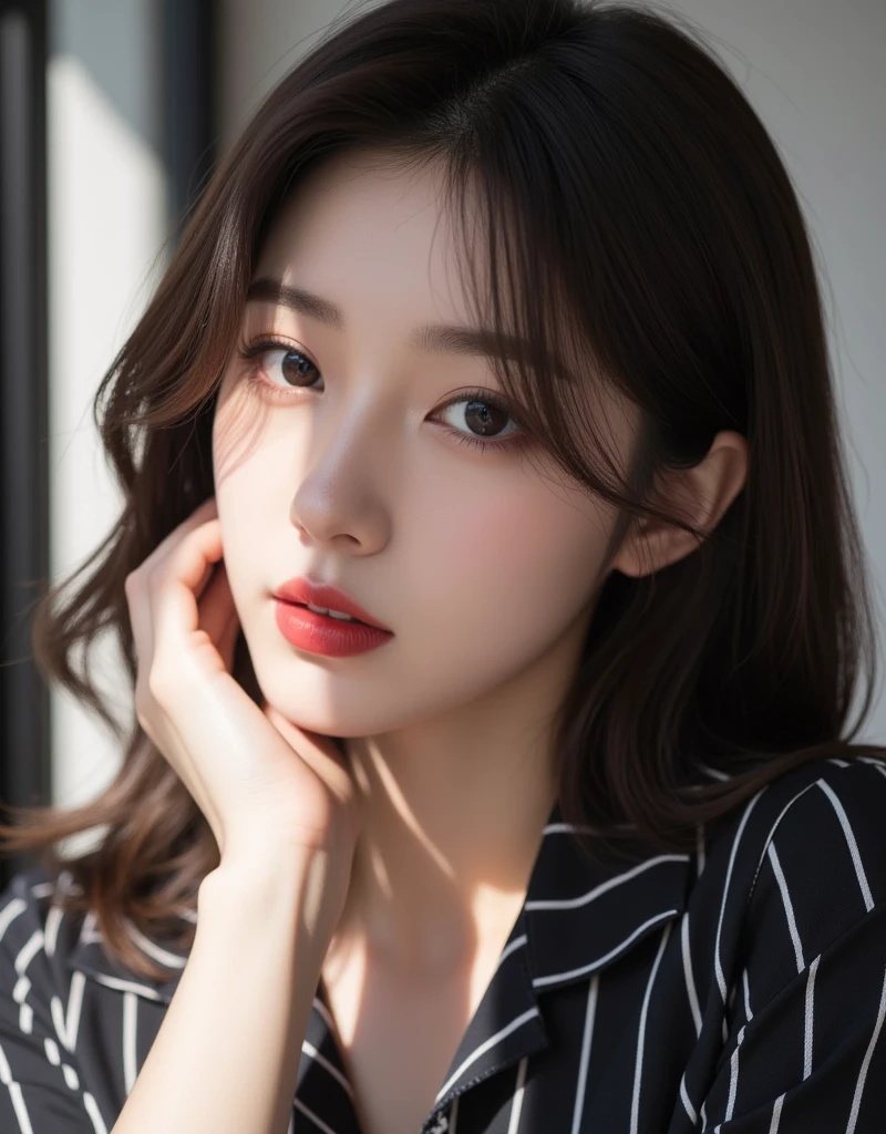 (Best quality, High resolution, Masterpiece :1.3), A pretty woman, Slender figure, Dark brown hair, T-shirt, (Street in city at night), Highly detailed face and skin texture, Detailed eyes, Double eyelid