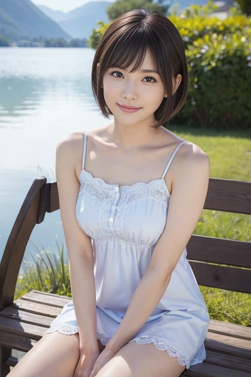 a lot of details, (underweight), 30 years old, detailed black hair, beautiful detailed hair, super fucking beautiful, delicate beautiful face, complex details beautiful and delicate eyes, perfect hands, (flat chest best quality:1.5), perfect and delicate limbs, detailed skin, best quality, ultra-detailed,(cheerful grin:1.5),
Innocent,big mouth,waving at viewer,outdoors,camp,kagamihara nadeshiko,yurucamp,pink hair,blue eyes,oval eyes,pink eyebrows,tareme, dramatic angle, Personage as the main perspective, sitting on the chair, short hair with long locks, green Clothes,(downblouse:1.3), mist encircles the mountains, gentle wind,