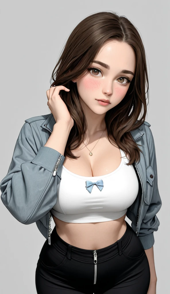 ((best quality)), ((masterpiece)), (detailed), perfect face, beautiful 25 year old Japanese woman, silk tight moncler puffer coat, seductive, curvy figure, , silk bra, large breasts, (open coat), cleavage, thick bra straps, face and torso focus