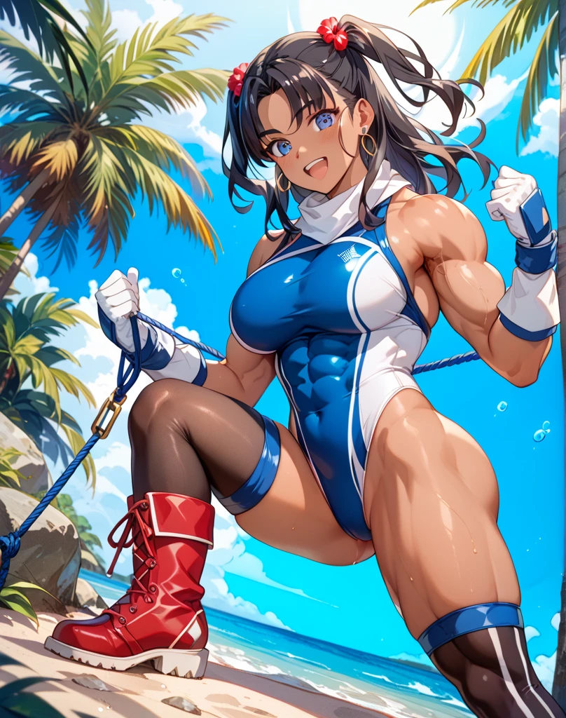 (Private n 4k)、(High resolution:1.2)、(High freshness:1.2)、、(Whole Body Ezbian:1.2)、((short hair:1.2))、(Huge, Lively, Fake breasts:1.4)、Deep Valley、(2 women with big:1.6))、Skin Dancing、 (Hard chest:1.6)、(Orange eyes)、(Perfect body:1.8)、Wide Hips, Thick thighs, Huge Ass、Skin dents、(barefoot:1.2)、(Great abs:1.4)、(Tight waist:1.4)、(Dark Skin:1.2)、(Skin glowing with oil)、(Brown Skin)、 、(Dynamic pose:1.2)、(Woman jumping with legs wide open:1.6)、(school uniform:1.6)、(Beach:1.6)