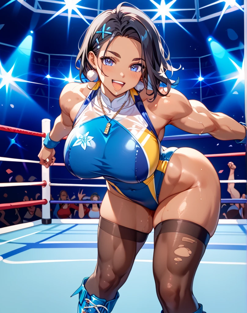 masterpiece, best quality, defManuela, fates maid, view,Juno,bikini,((Tight leotard)), ((sexy pose)), ((Wrestling ring)), looking at viewer, one eye closed, one eye open, smile