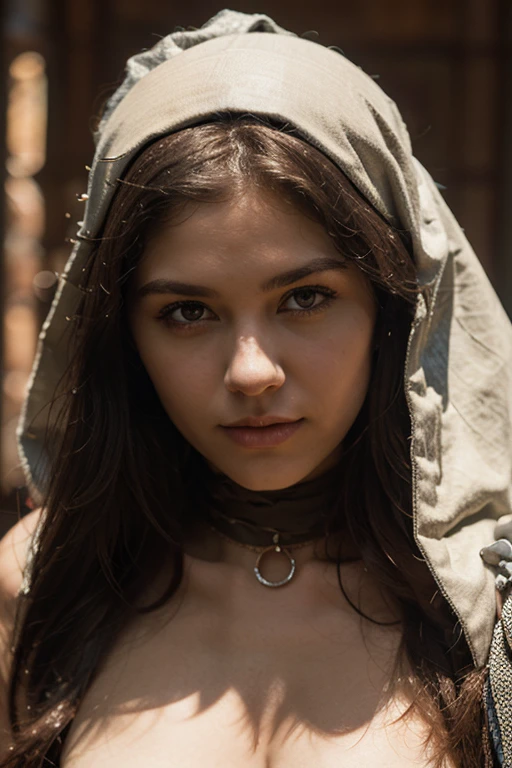 on date, with 3 girls, 13 year old, viking dark black girls, viking clothes, capturd slave in chain, 4 feet tall, messy hair, pony tail, braided hair, no bra, , 95 lbs, getting raped in woods, group of guys, camp fire in back ground, ashamed look on face, scared look, look of shock in her eyes, cum on , cum on pussy, pov, looking at you, , , , naked, mediveal clothing. The image is of super-realistic quality, resembling a photograph. It is a masterpiece with high resolution and precise detailing. The colors are vivid and the lighting is perfectly captured.