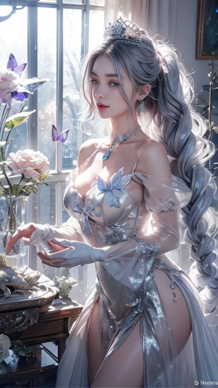 ((masterpiece, top quality, super definition, high definition)), solo, beautiful girl, shining eyes, perfect eyes, 15 years old, fingers of the hand five, silver theme,