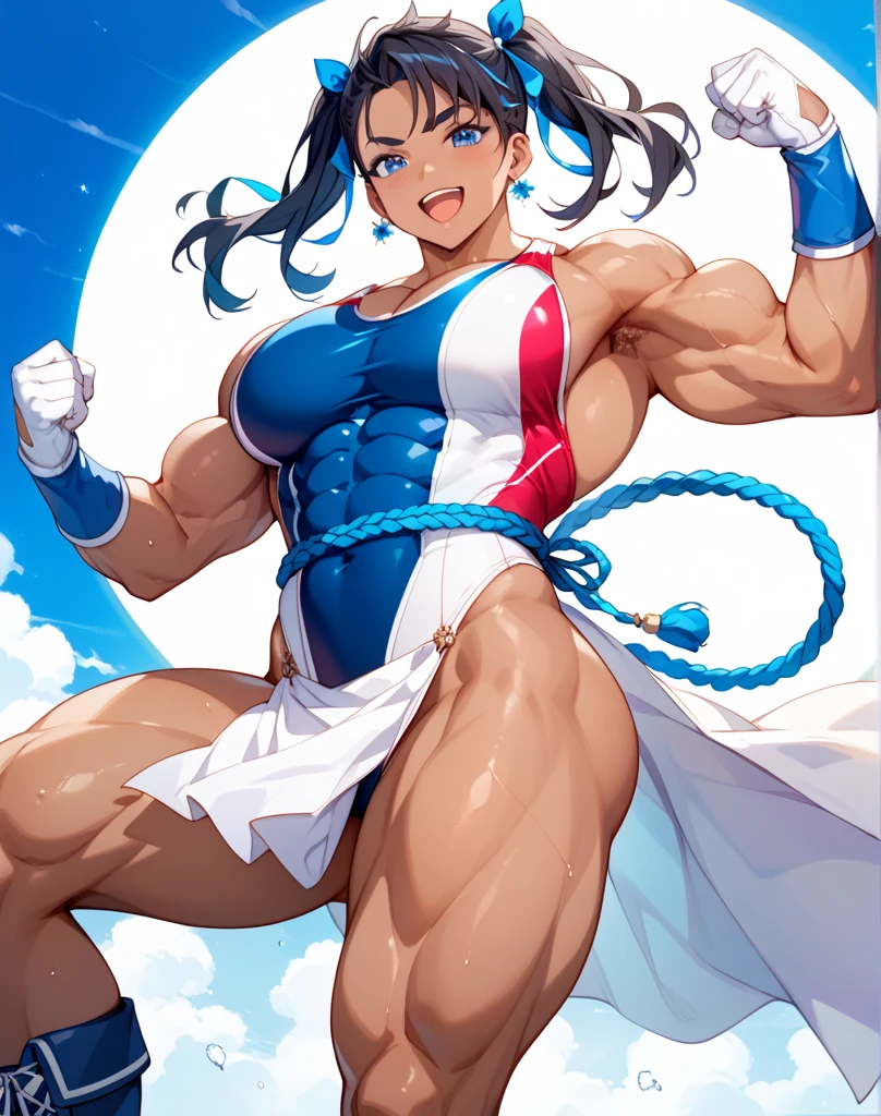 Full body image of Chun-Li from Street Fighter Alpha 2, full body in image, wearing her original outfit (blue qipao with gold accents, white boots, spiked bracelets, and ox horn hairstyle with white ribbons), long hair, female body, muscular and athletic body, dynamic pose, detailed pose, simple background, expressive face, focus on face, line art, sketch