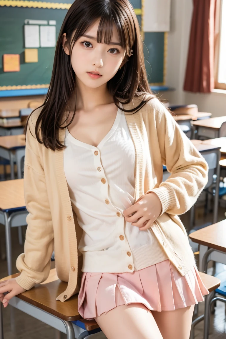 (((Japanese female elementary school student)))() ((((9-year-old girlole body写真 Full Shot Short Hair A low ponytail (((((Dark tanned skin)))))whole body Innocent Winter clothes ((mesh))knit black off shoulder sweater Denim mini skirt cute Elementary school classroom Shot from between the legs Spread your legs Spread your legs Visible through the gapショーツ Visible through the gap(Panties)