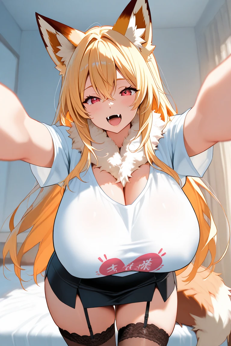 Highest quality、One girl, Mature Woman, Mature Woman, Japanese-style room、Tatami room、Sliding doors、Dark room、Voluptuous body, Huge breasts, Saggy breasts, Wide Hips, Miko costume, barefoot, Cleavage, seiza、Sitting、Welcome with three fingers together、Blonde Nine Tails, smile, Short blonde, Red eyes, at night, 8K, masterpiece、milf、Fox Ears、Lantern、Sliding doorsを開けて迎え入れる、Sexy look、solo focus、spoken heart、(breast focus:1.1)、mature female、gleaming skin、naughty face、heavy breathing、One eye is covered by hair、hair over one eye 、Prostration