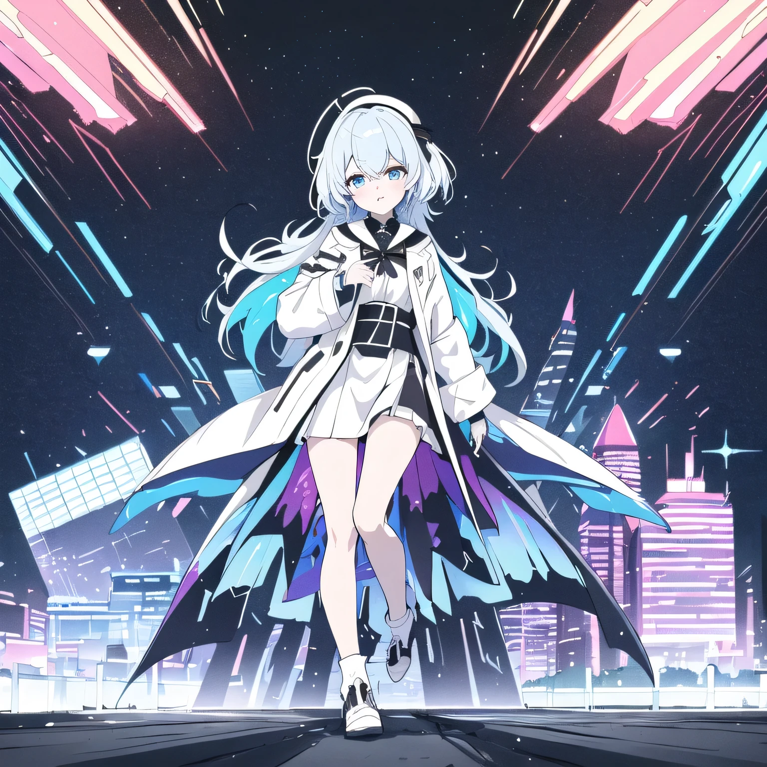 ((best image quality,  masterpiece)), Modern civilized city, blue archive style city, (filled with white contrast instead of black), bright tone, glitters, glitters는 별들,  auroras , bright color, ( Abstract Art :1.3), blue-pink pastel , Cinema Light , 8K resolution , 8K Wallpaper