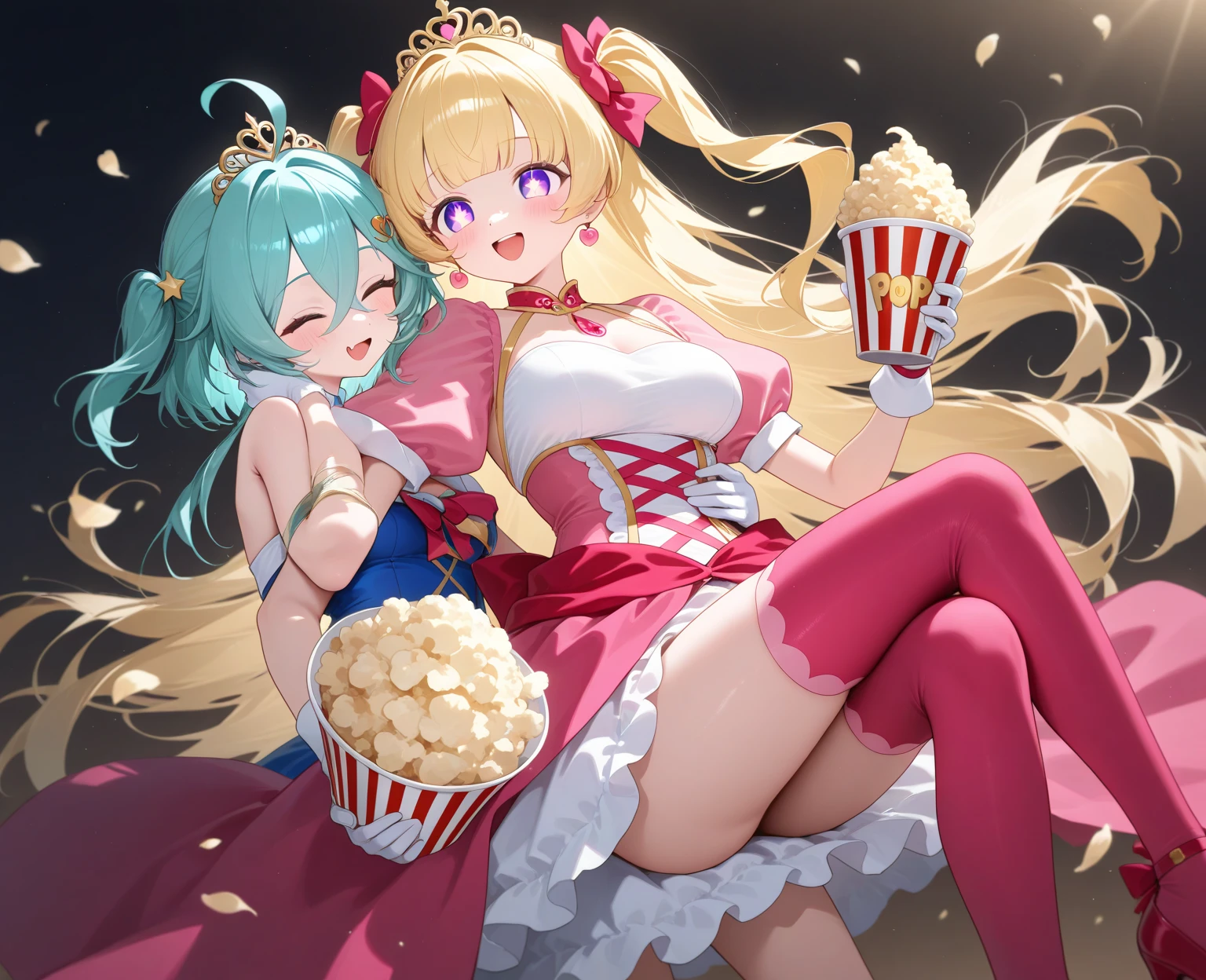 ((2girls:1.3)),((moe style:1.3)), ((futanari:1.3)), ((erection below clothes:1.3)), ((opera house:1.3)), ((standing:1.3)), ((party dress:1.3)), ((penis:1.3)), erect nipples, ((large breasts:1.3)), ((perfect face)), ((extremely cute:1.3)), ((masterpiece:1.3)), ((8k)), ((best quality:1.3)), ((beautiful)), ((extremely detailed:1.3)), ((score_9:1.3)), ((score_8_up:1.3)), ((score_7_up:1.3)), ((absurdres)), AddXL