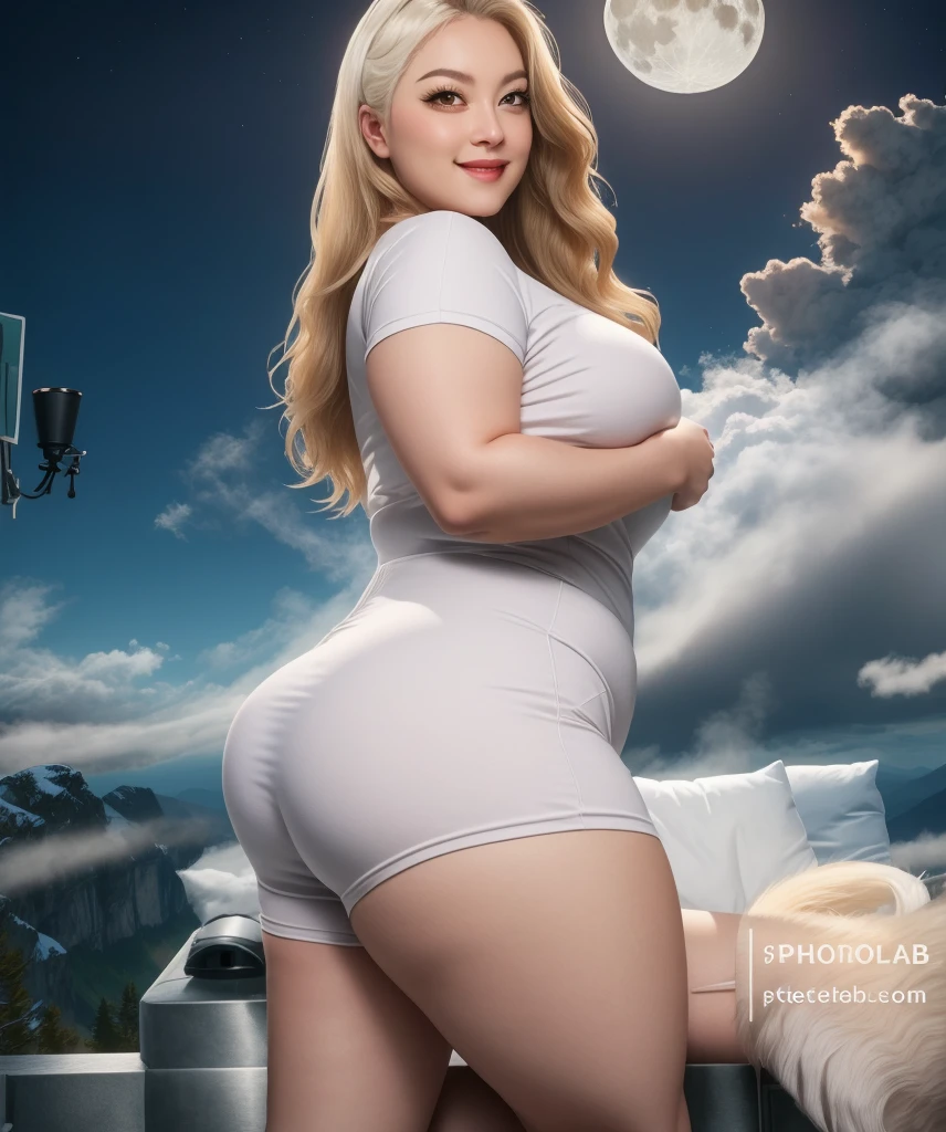 (Best quality), (high resolution), (detailed), (4k), elf girl, thicc and chubby, forest, starry sky