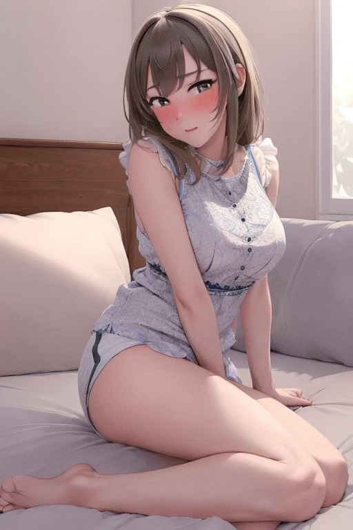 (masterpeace, best quality), 1girl, , floral dress, (white panties), spread legs, lying on bed, wide angle, selfie, sunglasses, best lighting, best shadows