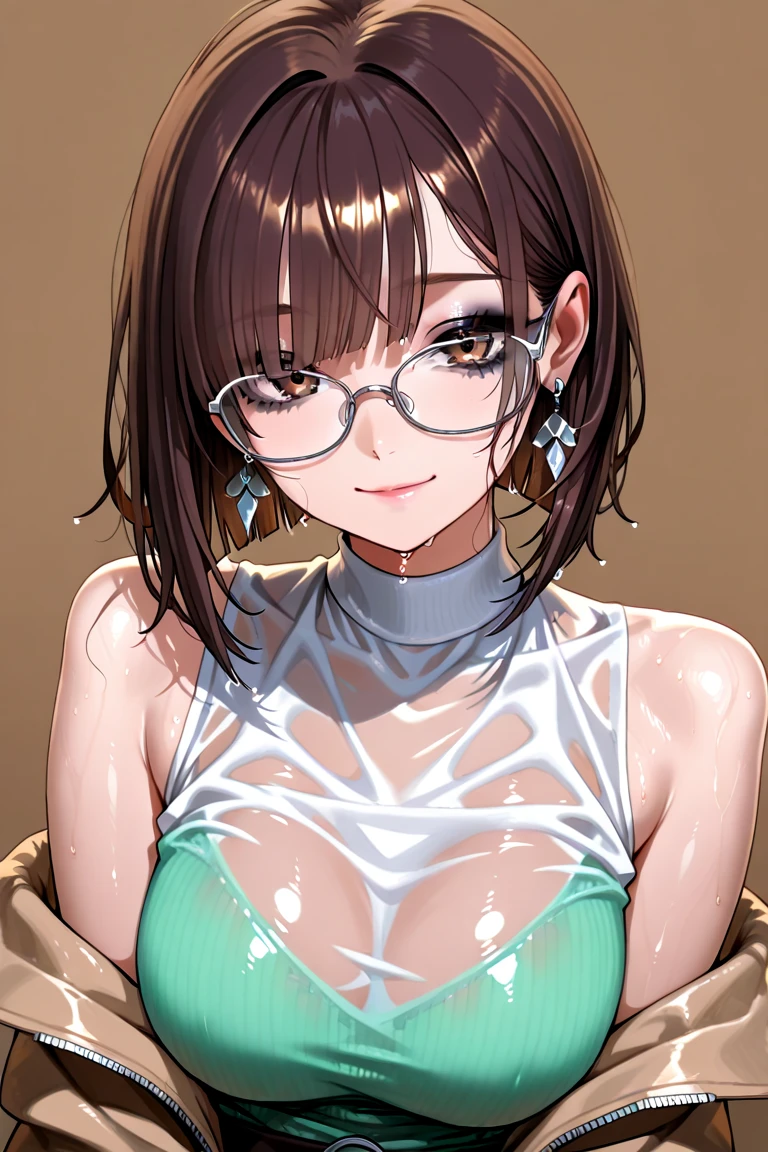 (pov Swimwear style) (beautiful body), (solo:2, 32 yo, bob brown hair short hair cute woman, sexy green eyes, glasses, ecstasy smile, love mode, big:0.3 tits), (in a glamorous Tube top bikini swimsuit), break, in the Swimsuit changing room, background Double Exposure love hearts, BREAK, perfect anatomy, masterpiece, best quality, 16k, beautiful detailed love, sexy, daydreaming expression.