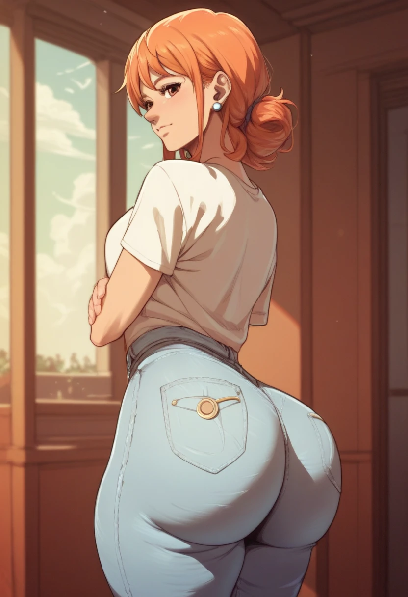 (Highest quality, 8K, masterpiece :1.3),Mrs. Yuigahama,ガハMom, As I expected, my youth romantic comedy is wrong。, One woman,Bun Hair,30 years old,Mom,Orange Hair,nsfw,Plump body,Big Ass