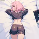 POV, Fate GO, Astolfo, comfy clothes, radiant eyes, bright green eyes, eyes rolled back, open mouth, tounge out, wet tounge, drooling, pink sweat shirt crop top, sexy black lace underwear, black lace choker, looking up, living room background, laying on each other, seductive, 