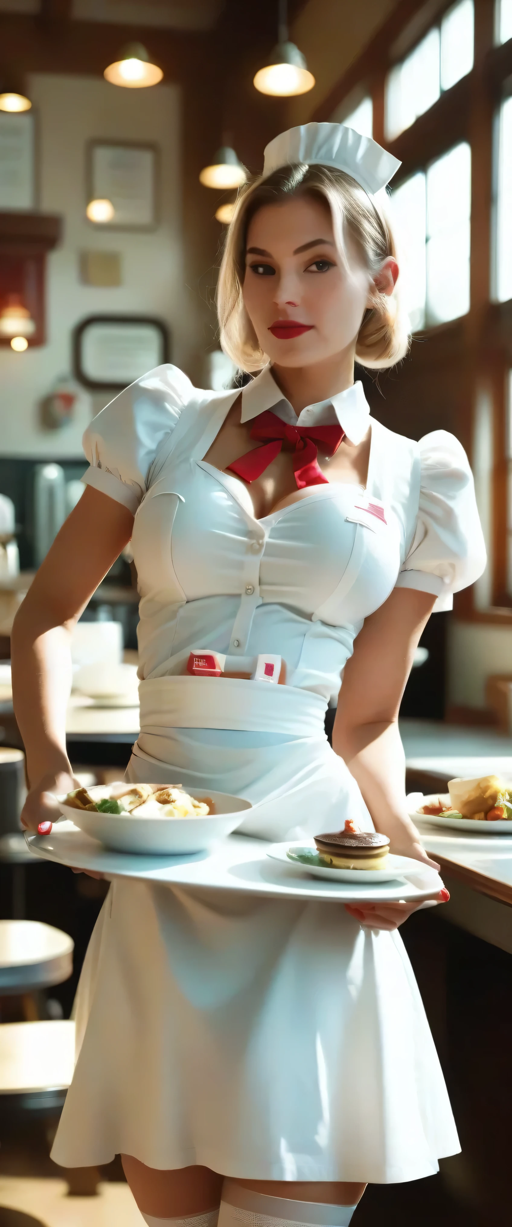 red lips,busty 18yo girl in sexy waitress costume,anatomically_correct,rating_explicit