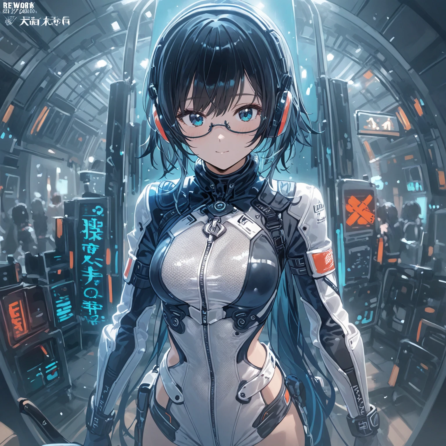 1 Girl, whole body, (space helmet):10,He has a large metal helmet on his head that covers his hair and eyes., tube, wire, She gets electrocuted, brainwashing,astrovest,bing_astronaut,blush,torogao,