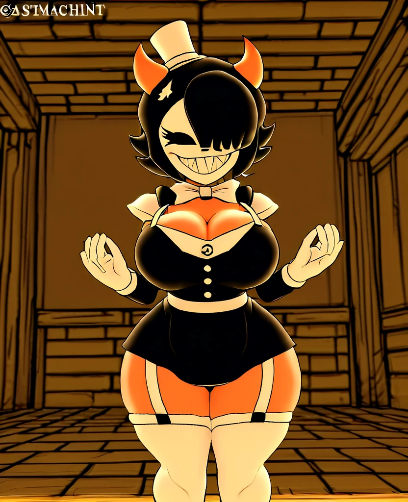 (best quality, masterpiece1.2), 1girl, solo, antro, cally3d, (black body), ink black body, at a coffee shop, sitting at computer, side view, in chair, facing computer, (ink darling), black hair, horns, black horns, sharp teeth, tank top, (jean shorts), woman, black eyes, (no pupils), white face, sexy, detailed, extreme detail, perfect lighting, 4k, closed mouth, devil tail, surprised expression,