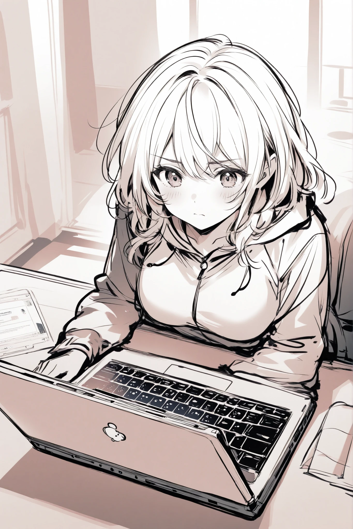 Monochrome rough sketch, laptop
