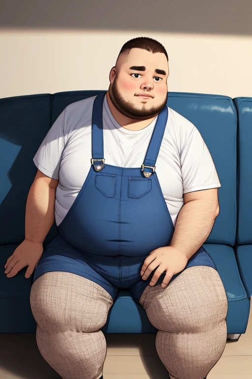 full body, a young chubby fat white european handsome guy with short clean shaved undercut haircut, with a round huge belly, no abs, wearing metallic-blue shiny rubber shirt, white Nike lycra shorts, long white high soccer socks, no shoes, white Nike cap, silver chunky chains, bracelets, rings, lying on the floor in his white long socks, arrogantly looking at us, showing off and pointing his socks, in a sparsely furnished and dirty room