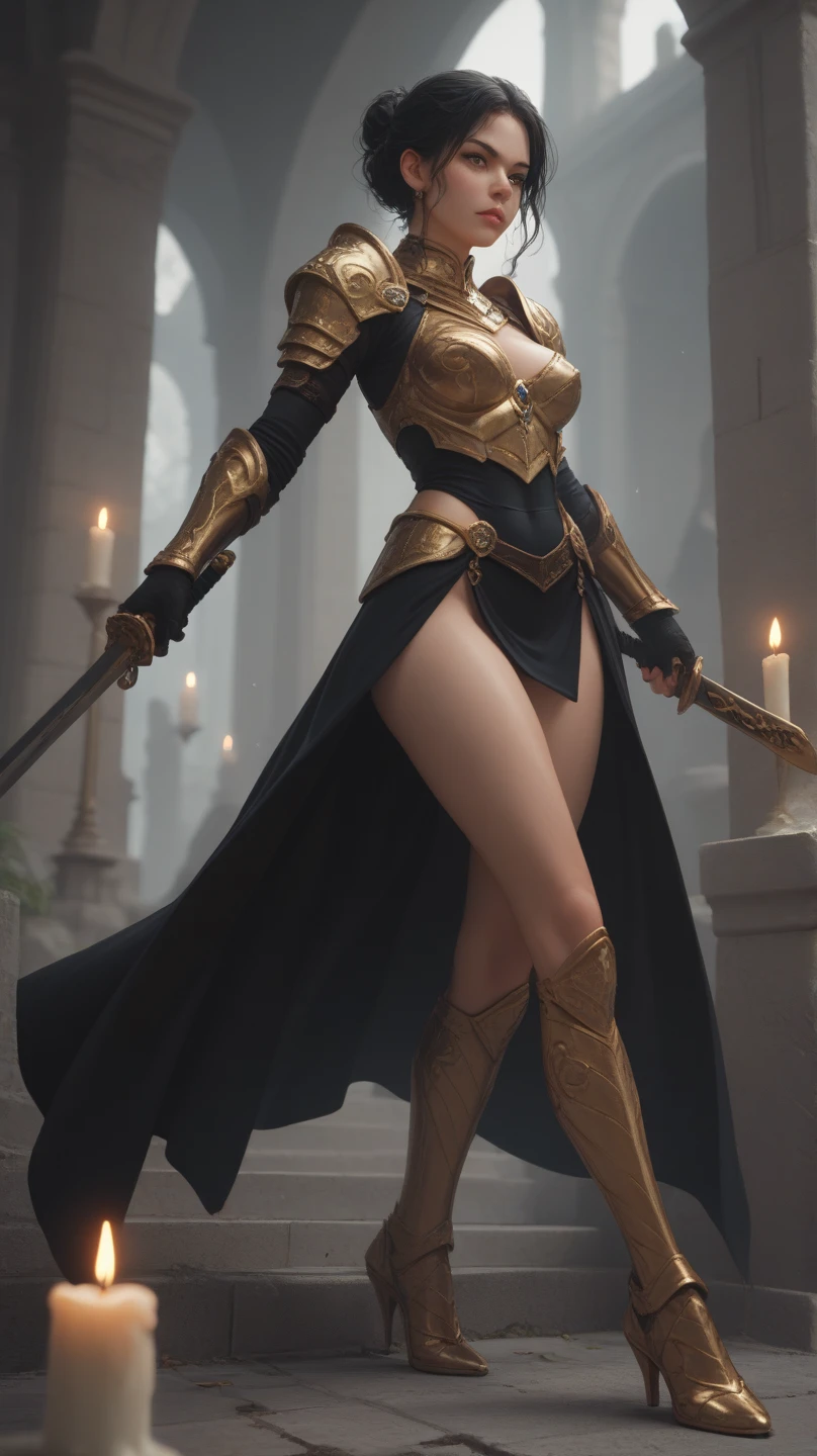 <lora:STT3Dv1:1>, (dark fantasy:1.3) ,shadow, woman, knight, armor, sword, ambrosia Masterpiece volumetric lighting light particles, black hair, stt