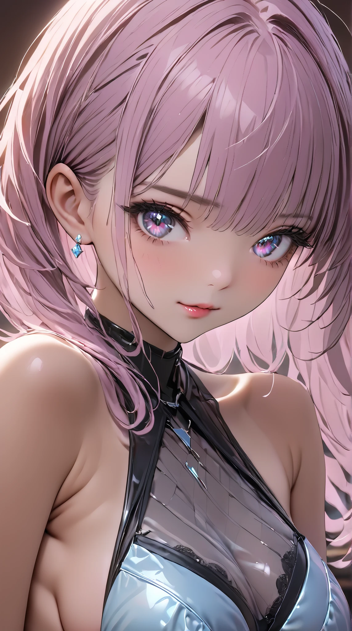 (best quality:1.5, highres, UHD, 4K, detailed lighting, shaders), gray floral haired, gradient hair, large breasts, maid cafe clothes, mature woman , (pov), white background, colorful eyeshadow, dramatic lighting, sparkling eyes, sensual expression, golden earrings, flowing hair, delicate facial features, dark skin, high cheekbones, urban setting, white background, dont look for the camera, behind the camera