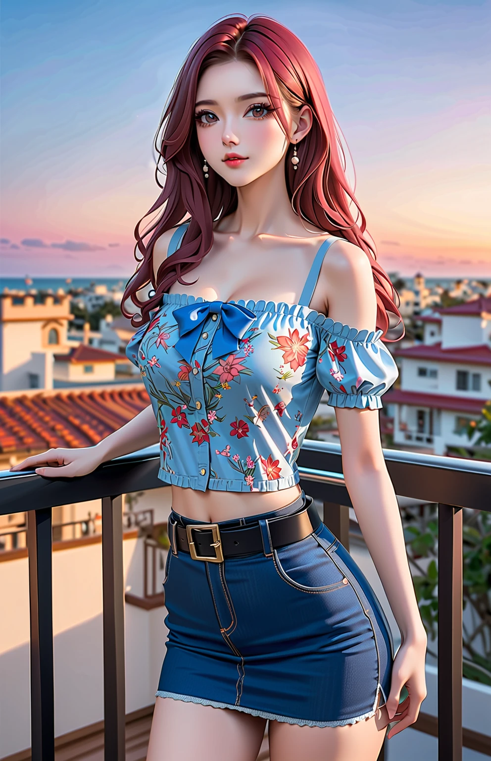 4K, Masterpiece, highres, absurdres, 
Urban_Gal,butterfly_top, a woman standing for a picture , asian woman wearing Urban_Gal, butterfly design embroidery
 <lora:UrbanButterfly:0.75>