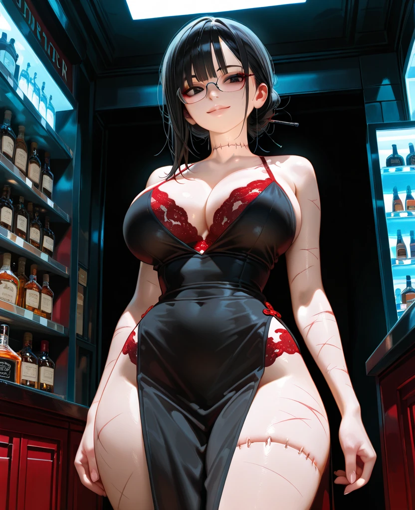 (masterpiece, Best Quality), (Ultra-realistic portrait of the ghost of Japanese woman:1.5, Black hair, Super long hair:1.3, Super long bangs:1.7, The entire face is hidden by long bangs:1.7, look down:1.2), (Japan Ghost Story, Amazing beauty, ultra gigantic tits:1.3, Excellent slim body style, Mind-boggling images, Full body shot, (sheer red dress:1.5), (Standing in an abandoned house in the Japan, tongue out:1.7, Dark atmosphere:1.5, Darkness of the night:1.5),