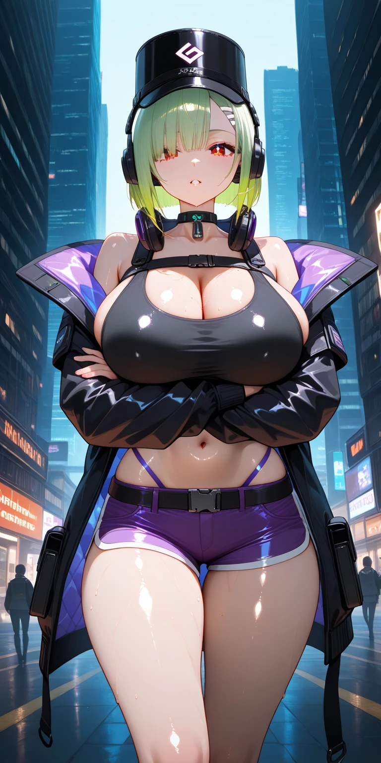 ultra detail, high resolution, ultra detailed, best quality, amazing, top quality, extremely detailed CG unity 8k wallpaper, cinematic lighting, cat fangirl, cyberpunk, dark girl, breasts, thick smooth thighs, camel toe