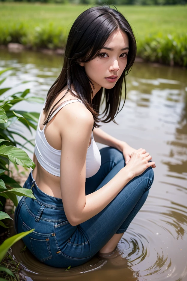 Creeping forward、camouflage uniform、bra very、I can see my stomach、Illuminated by the setting sun、at the sunset、Orange sunset、Mole、Sad face、Rough skin、acne switching body、crawl forward、Military Personnel、camouflage uniform、female pervert、hotpants、A dark-haired、jungles、crawling forward on the ground、シースルーbra very着けてる、reconnoiter
