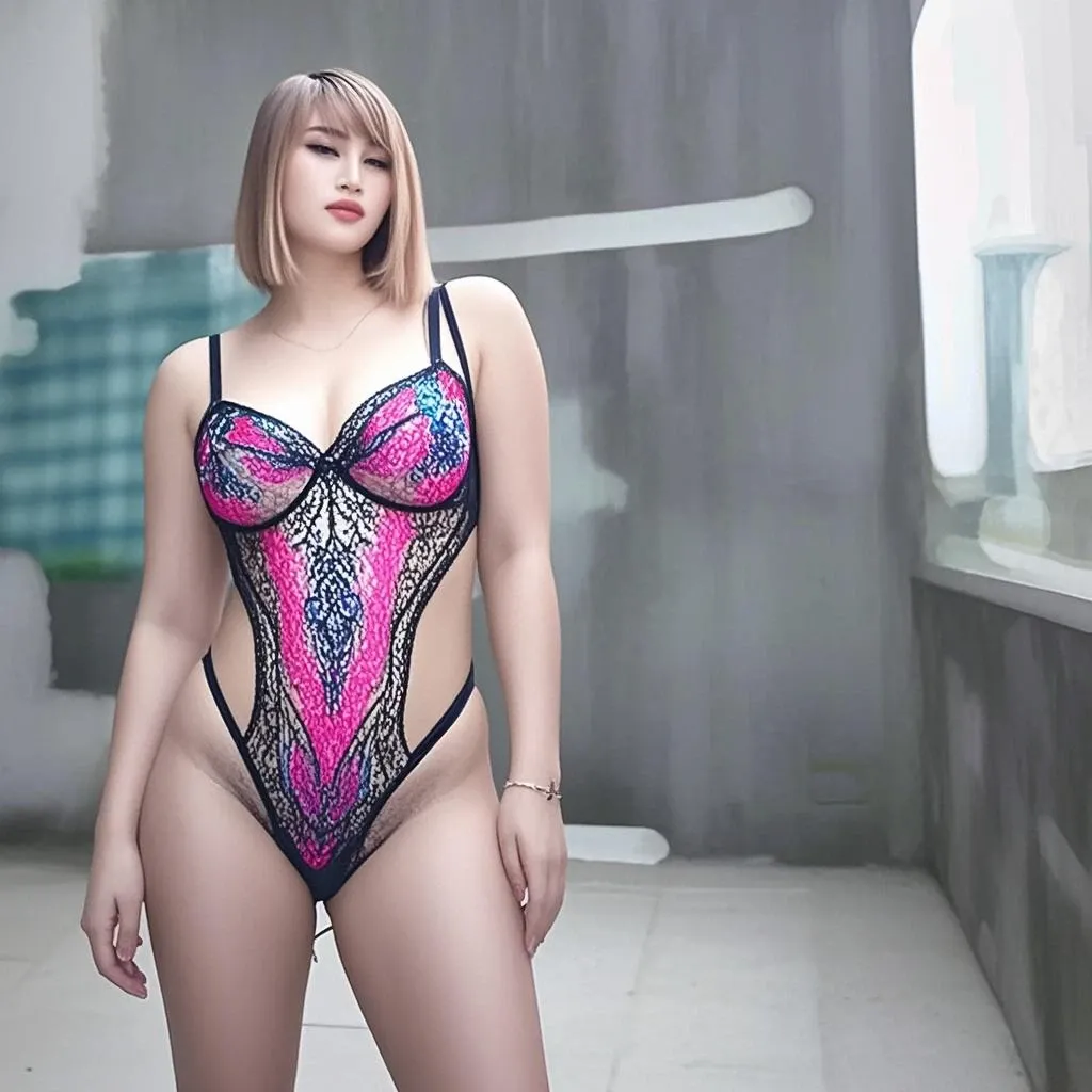Beautiful Vietnamese, wearing full sexy red lingerie, tight nipple, bob haircuts, blonde hair, milf, big boobs, full body, 40 years old, seduce face