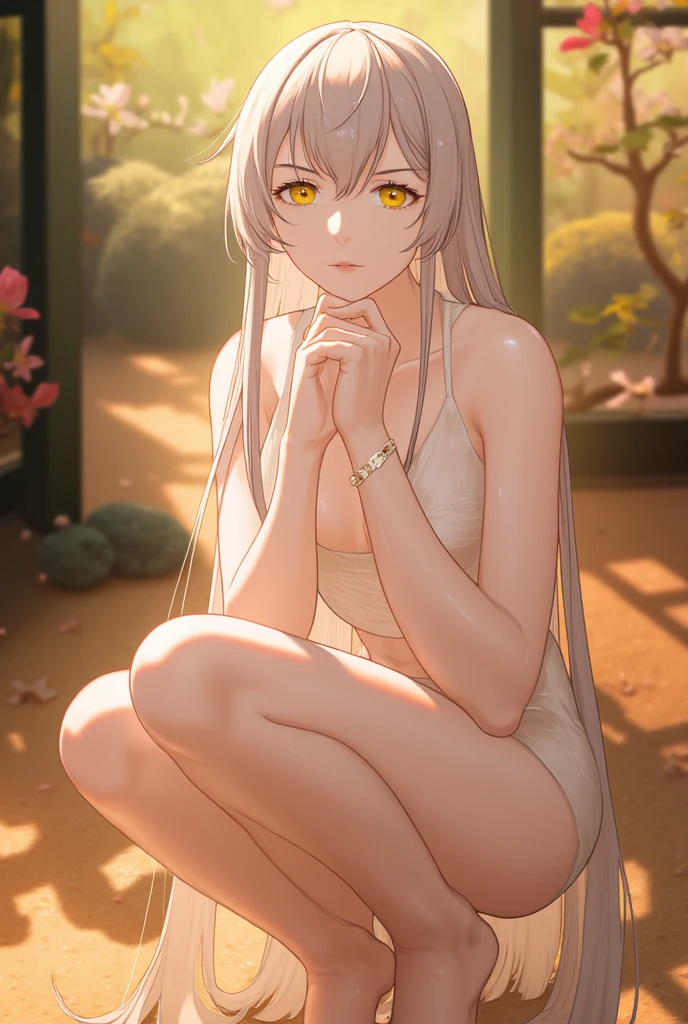Anime girl. long golden silver hair. golden eyes. partial Nude, massive breasts, Unbuttoned shirt. open shirt. no panties. Legs spread, legs apart. undone hair. loose flowing hair. hair blown in the wind. visible nipples, vagina. sailor fuku uniform. 1girl. alone. outdoors. wet clothing. raining. wet skin. wet hair. laying down. laying on side. full body. stiletto heels