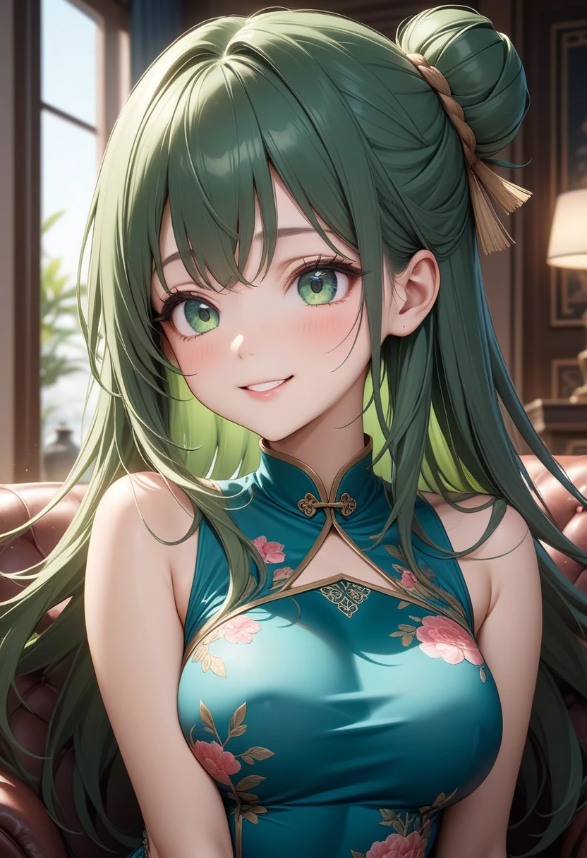 (Highest quality)、(Highest quality)、cute、(choker).eyes are emerald、(Chinese Dress)、