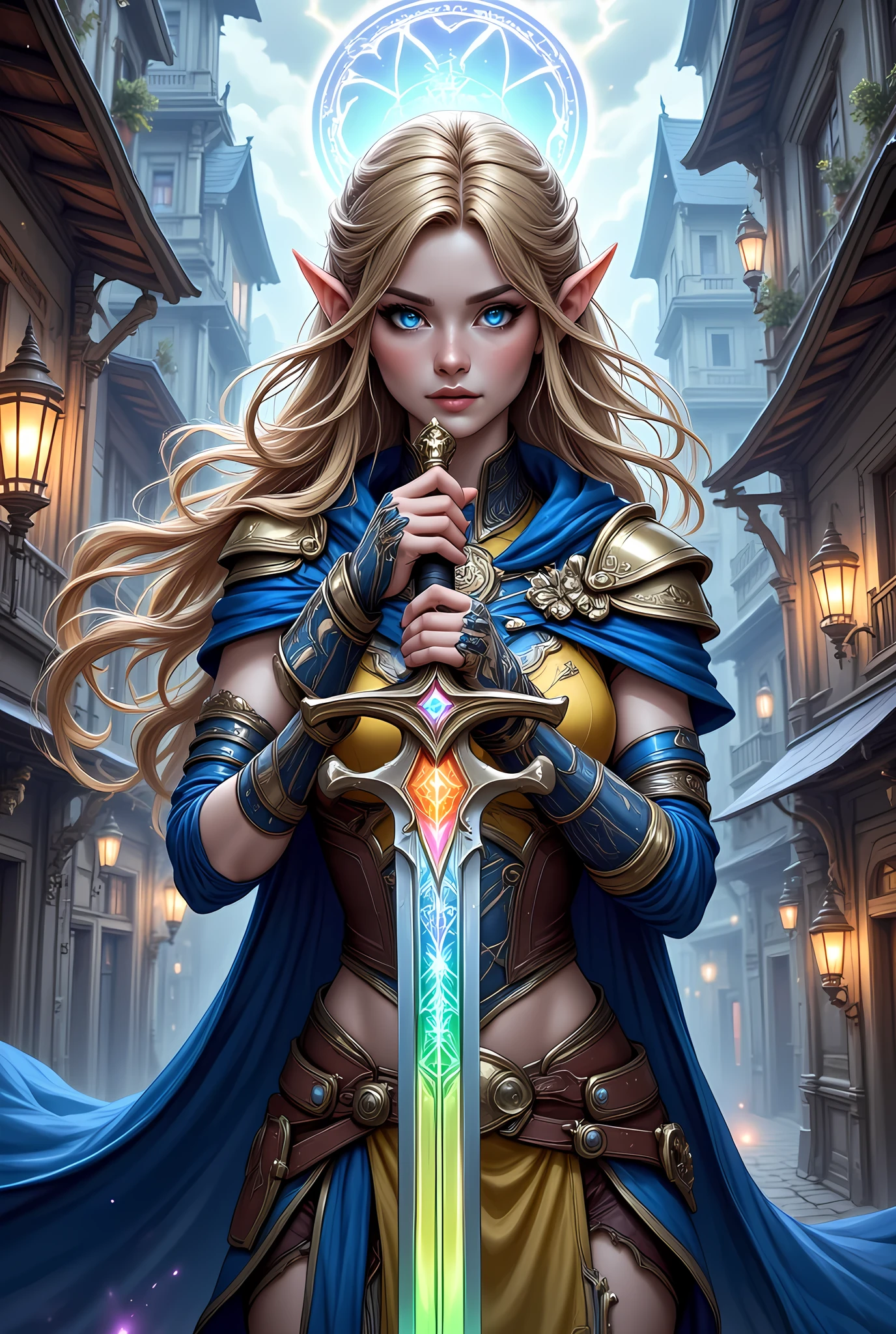 (1 female:1.5), solo, wearing gambeson, ((rune tattoos)), ((Face tribel-tattoos)), fullbody-image, attacking viewer with fists, detailed elf druid girl,  slim body, (smirk:1.1), (nose blush:1.1), (big blue eyes:1.1), (blond hair:1.1), beautiful detailed face, messy hair, (hairstyle:sitecut), cinematic lighting, shot on canon 5d, Greg Rutkowski, Yoji Shinkawa:0.6,