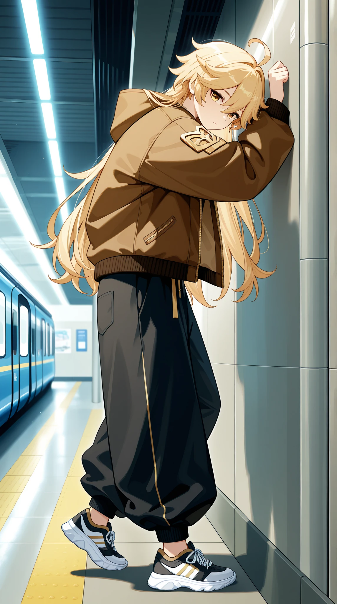 Browsing Caution,Only one person,(Petite),((One cute boy)),((Groin bulge)),Back view,Turn your butt,Blonde woman with low pigtails,lips,Sweat,White Breath Hoodie,The gaze of the viewer,A begging expression,(Cumshot Bukkake)