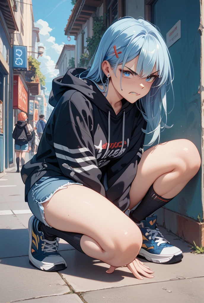 (masterpiece: 1.2, best quality), a captivating image of (1 lady), adorned with a chic beanie and a trendy jacket, her legs clad in snug leggings. Her mesmerizing blue eyes gleam with an enigmatic allure. The scene is set against a backdrop of a graffiti wall, adding a unique and vibrant contrast to the image. Every detail, from her expressive eyes to the intricate graffiti, is rendered in (masterpiece: 1.2, best quality), with (ultra high resolution) and an exquisite (depth of field). This masterpiece is not only visually stunning but also tells